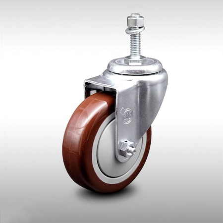 Service Caster 4 Inch SS Maroon Polyurethane Wheel Swivel 3/8 Inch Threaded Stem Caster SCC SCC-SSTS20S414-PPUB-MRN-381615